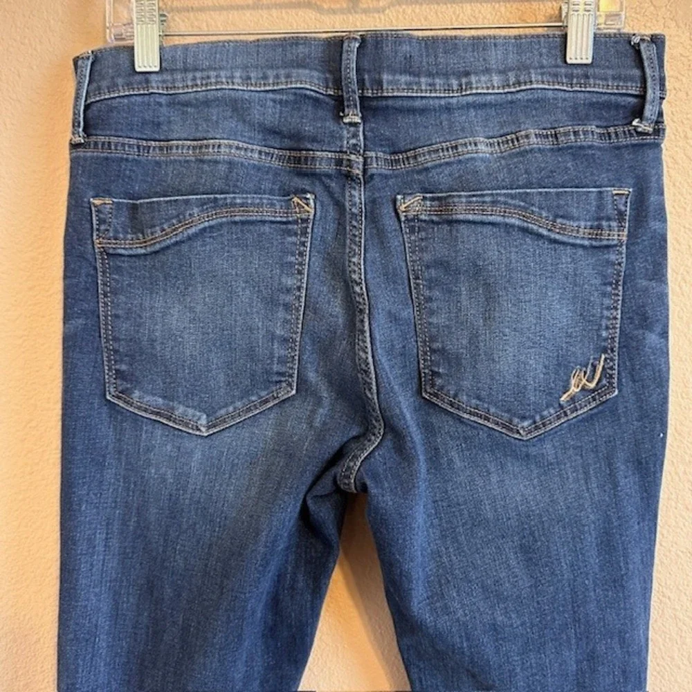 Express‎ Women's Distressed Raw Hem Ankle Legging Denim Blue Stretch Jeans 12